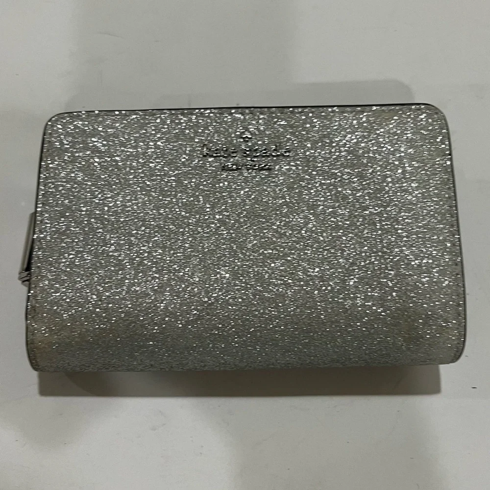 Kate Spade small wallet, lather grey silver shimmer 5.5 x 3.5
